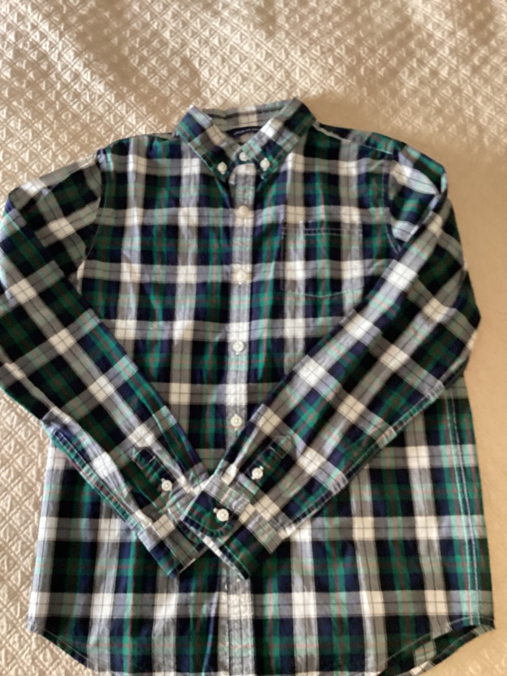 Janie and Jack boys size 14 green plaid cotton Oxford shirt